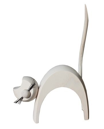 Holzfigur Katze weiß stehend - 13cm