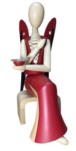 Engel Sternkopf Sexy Lady sitzend auf Hocker - 15,5cm Holz Dekofigur