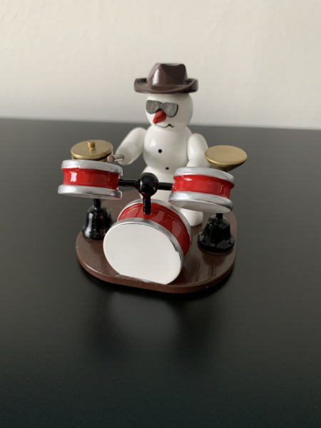 Snowman mit Schlagzeug Dekofigur aus Holz