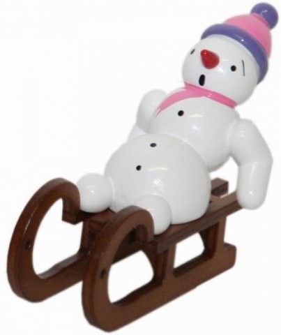 Snowman auf Schlitten 6cm Dekofigur aus Holz
