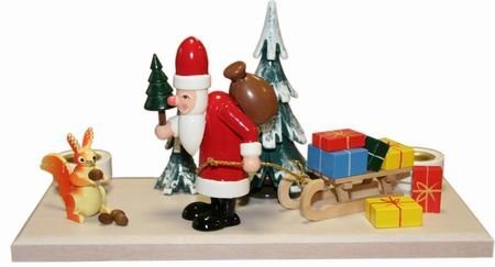 Lichthalter Weihnachtsmann Winterwald Holz gross 12 cm